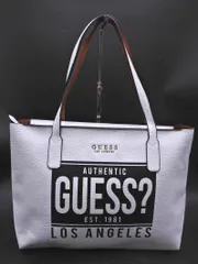 GUESS ゲス レザー ボックスロゴ プリント トート バッグ 白 ■■ レディース