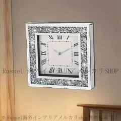 壁掛け時計 ウォールクロック ダイヤ調 ダイヤモンド調 正方形 四角 キラキラ光る エレガント お洒落 モダン 綺麗 ミラークォーツ シルバー 4-7のサムネイル