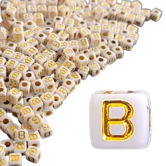 アルファベットビーズB  【 4.5mm / 15個 】 ビーズ 文字 ABC 推し活 名前 ハンドメイド 四角 キューブ 白