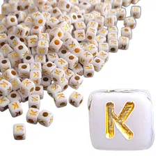 アルファベットビーズK  【 4.5mm / 15個 】 ビーズ 文字 ABC 推し活 名前 ハンドメイド 四角 キューブ 白