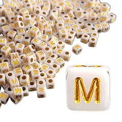 アルファベットビーズM  【 4.5mm / 15個 】 ビーズ 文字 ABC 推し活 名前 ハンドメイド 四角 キューブ 白