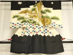 平和屋着物[]お宮参り　男の子　祝着　産着　初着　のしめ　刺繍　鷹　松　青海波　金糸　金彩　逸品　AABH2866ja