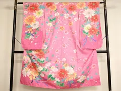平和屋着物[]七五三　女の子　７歳　祝着　四つ身　刺繍　飾花文　いちご　暈し染め　金糸　金彩　未使用　AABH2895ja