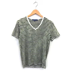 ビーノ Beno カットソー Tシャツ Vネック リブ ボーダー 半袖 M カーキ 白 ホワイト /NT19