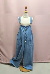 ボタン デニム ワイド オーバーオール オールインワン
