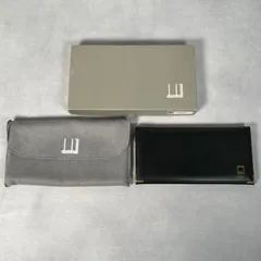 【管2603-452】美品☆Dunhill ダンヒル ロゴ刻印メタルプレート レザー 二つ折り長財布 ブラック 黒 箱付き