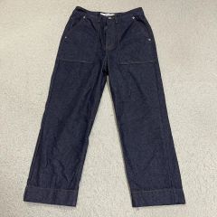 エムビー 無地 タックワイドデニムパンツ フルレングス M 濃紺 綿 通学 