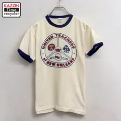 70s USA製 vintage Champion バータグ 染み込みプリント リンガーＴシャツ メンズ 表記Mサイズ