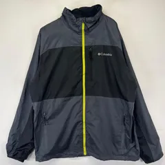 古着 コロンビア Columbia ジャケット フルジップ ナイロン ワンポイントロゴ プリント アウトドア グレー L  ブラック系 メンズ