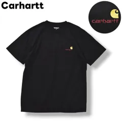 【美品】 カーハート Carhartt WIP 刺繍 ロゴ Tシャツ クルーネック カットソー サイドシーム オーガニック コットン L ブラック ビッグシルエット メンズ