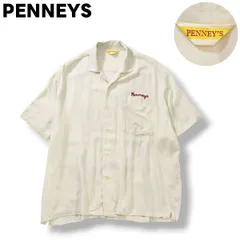 【清涼】 ぺニーズ PENNEYS 半袖 開襟 オープンカラー ボーリング レーヨン シャツ シングルポケット 紐刺繍 FREE 生成り ホワイト メンズのサムネイル