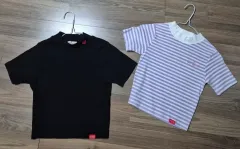 ハートクラブ ブラック + ラベンダー ストライプ (新品) クロップドTシャツ 2枚セット