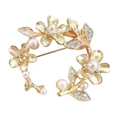 [JADZBJR] ブローチ 桜 リース型 パール ビジュー 華やか 上品な胸飾り 母の日 プレゼント ギフト包装付 コサージュ 卒業式 入学式 結婚式 お祝い 記念日 誕生日 レディース アクセサリー (ゴールド) 0