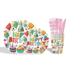 【新品】 8セット 誕生日 パーティー 食器 セット 使い捨て プレート10人分 紙皿 プレート コップ フォーク スプーン ナイフ ストロー ナプキン 7インチ 9インチ かわいい ドット柄 家庭用い イベント 用 業務用 1