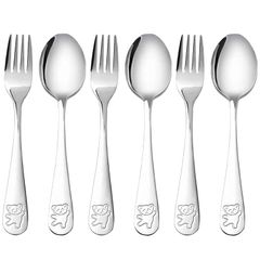 [Brand New] Haskoss Stainless Steel Children's Safety Cutlery Bear Spoon and Fork Set, Toddler Supplies Metal Cutlery Set, Dishwasher Safe, Set for 2