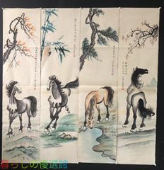中国美術・純手描き　名家　徐悲鴻 鷹図・鷹絵・書道品・珍品画・肉筆保証 徐悲鴻 奔馬図 横幅六尺 掛軸 馬図 動物画 水墨画 純手描き 中国美術