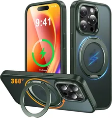 iPhone 13 Pro Max/iPhone 12 Pro Max 用 ケース Magsafe対応 ワイヤレス充電 360°回転スタンド 縦横両対応 Gunwon スマホケース 米軍規格 耐衝撃 半透明 マット感 マグセーフ 防指紋 リング マグネット