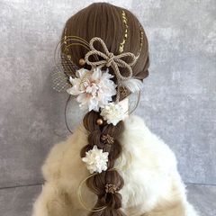 ダリアホワイト♡金箔付♡髪飾り ヘッドドレス 前撮り 成人式 卒業式
