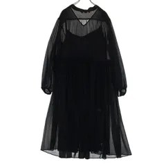 美品 UNIQLO:C ユニクロシー 長袖 Vネック ロングワンピース XL ブラック レディース 古着