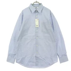 未使用 UNIQLO ユニクロ チェック柄 長袖 コットンシャツ L ブルー メンズ 古着