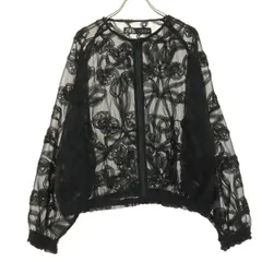 美品 ZARA ザラ 長袖 ノーカラー ブルゾン L ブラック シースルー レディース 古着