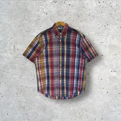 NAUTICA ノーティカ チェック柄 半袖 シャツ ボタンダウン ワンポイント刺繡 オーバーサイズ ビッグシルエット インド製 Lサイズ マルチカラー