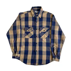 70s-80s FIVE BROTHER ヘビーネルシャツ ベージュ ネイビー ブロックチェック Mサイズ ファイブブラザー チェックシャツ フランネル ヘビネル オンブレチェック Vintage ヴィンテージ ビンテージ Flannel Shirt