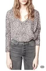 ZADIG&VOLTAIRE ザディグ・エ・ヴォルテール Mist cp ピンク ヒョウ柄 レオパード カシミア Vネックのサムネイル