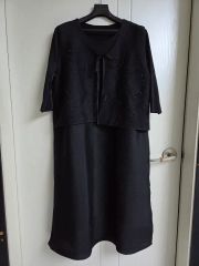 縮緬ワンピース ノースリーブ 2way 洗える 手描き 一点物 黒 花柄 日本 