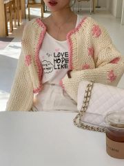 ココディール 小花/ハート刺繍ニットカーディガン ネイビーフラワー 2