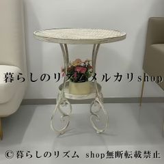 アンティーク風 アイアン&木製テーブル リーフモチーフ天板ガラス 