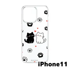 【新品未使用】iPhone11 クリア ハードケース (猫と肉球) 猫 肉球 かわいい 白猫 黒猫 イラスト韓国 cl-cat8-iphone11-450