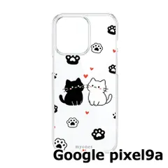【新品未使用】Google pixel9a クリア ハードケース (猫と肉球) 猫 肉球 かわいい 白猫 黒猫 イラスト韓国 cl-cat8-pixel9a-450