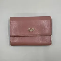 美品　AnyaHindmarch アニヤハインドマーチ　三つ折り財布　ミニウォレット　リボン　レザー　ピンクのサムネイル