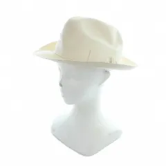 ボルサリーノ Borsalino パナマ ファイン ワイドフラットブリム 中折れ帽 ストローハット リボン ロゴ 57cm アイボリー ■GY18 /MQ