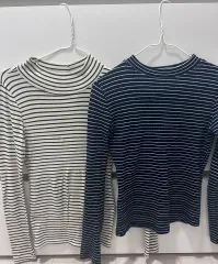 ストライプ ハイネック Tシャツ アイボリー/ネイビー
