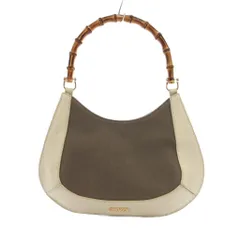 ギラロッシュ Guy Laroche バンブーハンドル 2WAY ハンドバッグ ショルダー レザー キャンバス 白 ホワイト 茶 ブラウン /YJ ■GY06のサムネイル
