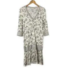 ヒステリックグラマー HYSTERIC GLAMOUR ハート 総柄  Vネック ワンピース 長袖 F アイボリー ブラック