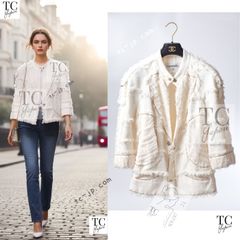 シャネル トップス CHANEL ネイビー ホワイト カメリア 春夏 サマー 総