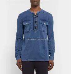 (新品) BALMAIN バルマン J039 206 デニム ポケット ツイスト ヘンリー 長袖 Tシャツのサムネイル