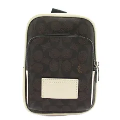 コーチ COACH レーサー スリング パック カラーブロック シグネチャー キャンバス ボディバッグ ショルダー PVC レザー ロゴ 茶色 ブラウン 白 ホワイト CY912 /XZ ■GY18
