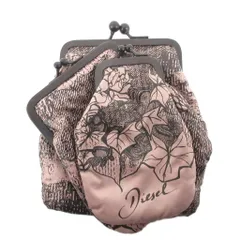 ディーゼル DIESEL タグ付き ポーチ 財布 小銭入れ がま口 ピンク 黒 ブラック 総柄 /NU ■GY74