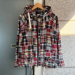 新品Fドラッグストアーズチェック柄フード付き半袖シャツ3L重ね着羽織 