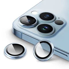 Pro Max Pro 6.7インチ用) 13 9H強化ガラス 13 個別の金属リングカバー 6.1インチ/iPhone HDクリア (iPhone 1セット カメラレンズフィルム (シエラブルー) JETech