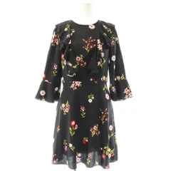 ケイトスペード KATE SPADE シルク フリル 花柄 ワンピース ひざ丈 0 ブラック マルチカラー /DF ■OS