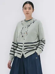 タグ付き SUPER HAKKA ハイツイストコットン ワイルドフラワーライン刺繍ニットカーディガン レディース F くすみグリーン 34910002のサムネイル