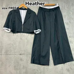 Heather ヘザー F  グレー セットアップ 上下セット ショートジャケット クロップド丈 ワイドパンツ スラックス ハイウエスト 切りっぱなし カットオフ リングジップ フロントジップ カジュアル ストリート モード y2k ★ ■◇ ★ ■◆