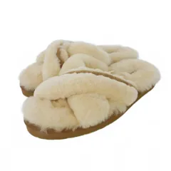 アグ UGG スカフィタ クロスストラップ フェイクファー サンダル US8 25.0cm ベージュ 1017548
