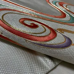 名古屋帯 刺繍の流水模様 九寸 正絹 着物 X-893