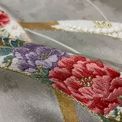 名古屋帯 唐織 芝草に花模様 九寸 正絹 着物 X-903